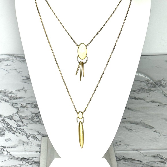 Madewell Layer Necklace 2 Strand with Pendants Brushed Gold - Picture 2 of 7